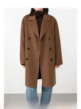 ウールコート レディース ダブルフェイス カシミヤ ノッチドラペル ミディ丈 上品 通勤 春秋