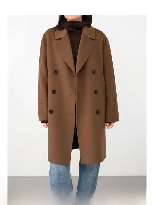 ウールコート レディース ダブルフェイス カシミヤ ノッチドラペル ミディ丈 上品 通勤 春秋