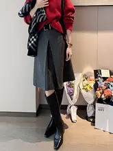 グレーのプリーツウールスカート【高腰・冬用・バリエーション豊か】（セットアップ対応）