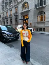 高腰ワイドデニムパンツ【春秋用・深い青色・フィット】（セットアップ対応）