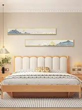 クリーム風の山水画 リビングルーム用装飾画【モダン・横長・ソファ背景用】（セットアップ対応）