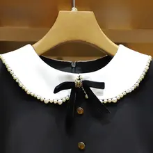 おしゃれなレトロ風カラーブロック・パール装飾のドールカラーリボンウエストドレス（セットアップ対応）