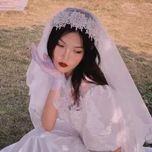 エレガントなレース花柄のソフトベール【旅撮影用・韓国風・シンプルデザイン】