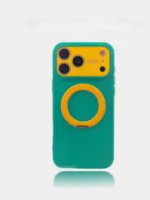 夏にぴったりなバイカラーの液体シリコン製iPhone用ケース【360°回転スタンド付き・強化保護・大きなウィンドウデザイン】