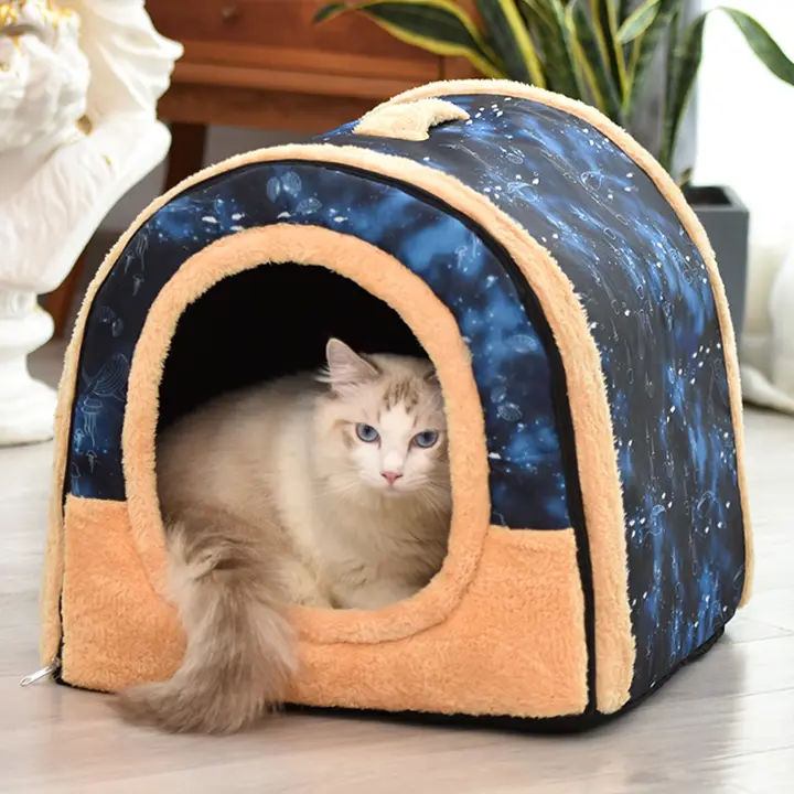 猫用ベッド【季節問わず使用可・洗濯可能・冬用・閉じ式デザイン】