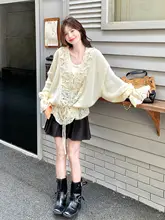 ニット トップス レディース 透かし編み クロシェ フレンチ風 Vネック ルーズ ゆったり 着回し 秋