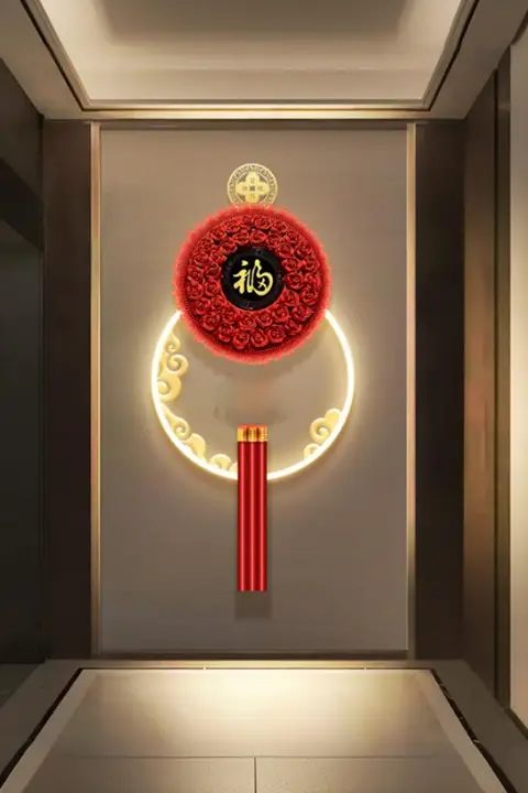 光る壁掛け装飾画【福字・LED照明付き・立体デザイン・廊下用】