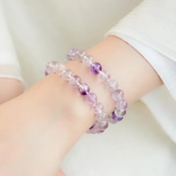 天然超七紫水晶ブレスレット【女性用・紫色の宝石・珠玉の手作り】
