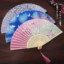 女性用折りたたみ扇子【中国風・流蘇デザイン・古典スタイル・竹製】