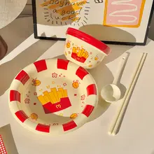 可愛いフライドポテト用深皿【釉下彩陶器・家用・高級感】