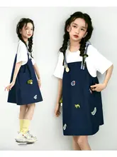 サロペットワンピース キッズ ガールズ フェイクレイヤード 夏 サマー