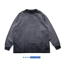 長袖Tシャツ ユニセックス 刺繍 ヴィンテージ加工 オーバーサイズ ルーズ 厚手 インナー ストリート