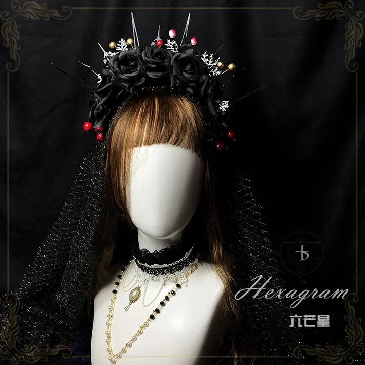花冠 カチューシャ ヘキサグラム ゴシック ロリータ ダーク系 ハンドメイド 撮影小物 インスタ映え ヘアアクセサリー
