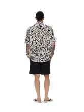 黒白斑点柄のハワイシャツ【古典的キューバ襟・男性用・夏季用】