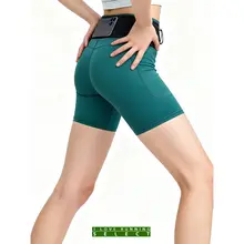 女性用スポーツランニングショートパンツ【高腰・スタイルアップ・ファスナー付きポケ  ット】（セットアップ対応）