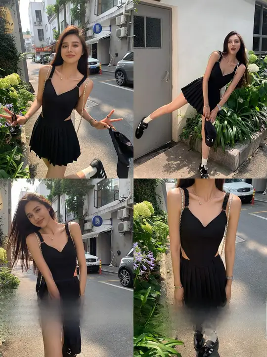 デザイン性の高いVネックキャミソール【ブラック・胸パッド付き・フィット感・夏用】