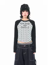ビビッドカラーブロックのドット柄長袖Tシャツ【レディース・スリムフィット・カジュアル】