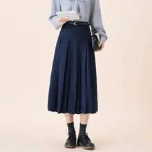 秋冬用 藏青色ハイウエスト百褶スカート【軽やかでビジネスシーンにも最適】
