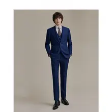 ブルーのビジネスカジュアルストレートパンツ【快適なフィット感・ドレスパンツ】（セットアップ対応）