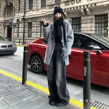 高身長向けロングデニムパンツ【ハイウエスト・スリム効果・ルーズフィット・秋冬用】（セットアップ対応）