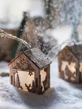 雪景色の小屋デザインのクリスマスツリー飾り【光るナイトランプ・吊り下げ式】