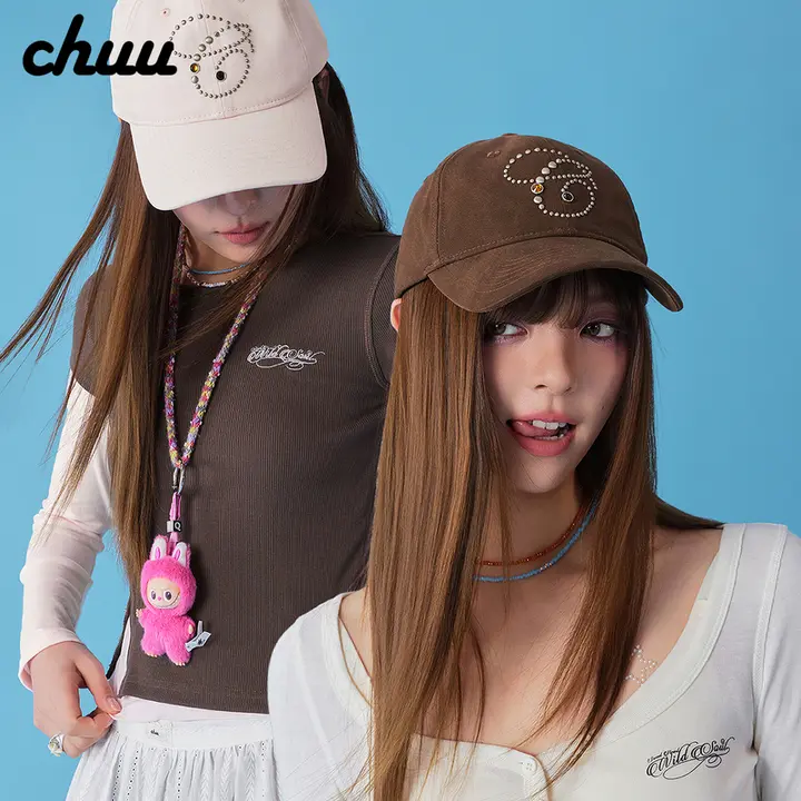 女性用キャップ【ドーム型・カジュアル・スポーツスタイル・ラインストーン装飾】