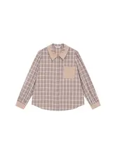 個性的なチェック柄のポケット付きシャツ【秋用・レトロ・ルーズフィット】