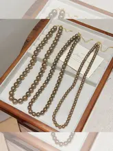 モカ金色と茶色のパールネックレス【秋冬用・センスあるデザイン・ニットアクセサリー】