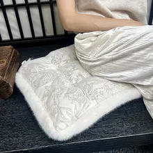 秋冬用 森林柄 タイガー デザイン座椅子用クッション【厚手・固定紐付き・ダイニング用】