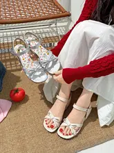 白色のフレンチスタイルリボン付きウェッジサンダル【夏用・デザイン性抜群・ドレスに最適】