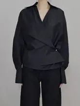 春季デザインの不規則なドレープ感シャツジャケット【シンプルスタイル・女性用】