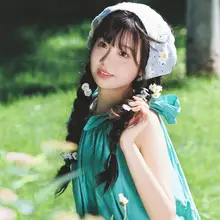 フランス風レース手作りフラワーヘアバンド【田園スタイル・夏用・ニット三角バンダナ】