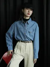 BLJ デニムシャツ【深い青・ルーズフィット・カジュアル・秋冬用】
