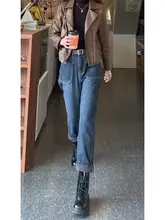 暖かく快適な加绒デニムパンツ【秋冬用・フィット・ストレートレッグ・広がりのあるデザイン】（セットアップ対応）