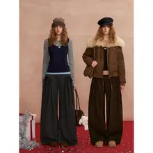 高密度ウール生地のプリーツリボンパンツ