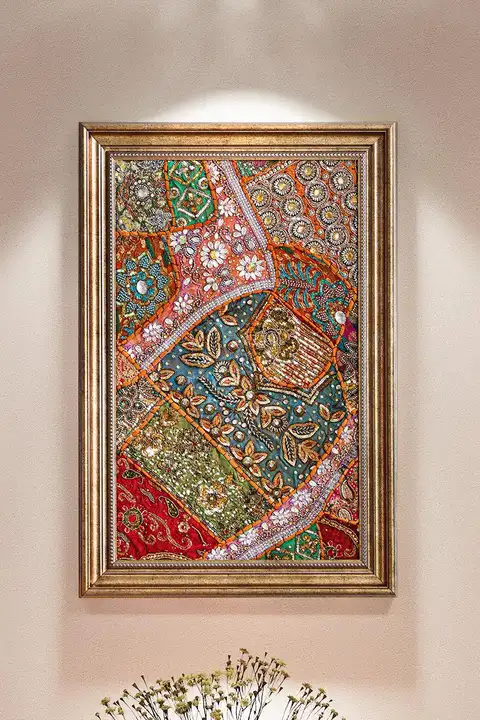 ウォールアート 手刺繍 エスニック ボヘミアン インド 壁掛け リビング 玄関 ダイニング インテリア