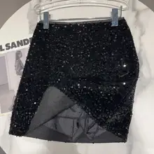 ミニスカート レディース スパンコール ブラック Aライン キラキラ ダークギャル 秋