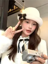 優雅なリボンデザインのフィッシャーハット【秋冬用・レトロ・保温性】