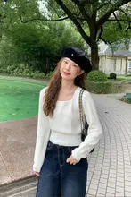 秋季オフショルダーニットプルオーバー【韓国スタイル・長袖・カジュアル】