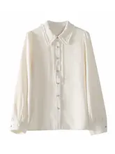 白鹅绒使用の長袖シフォンシャツ【タックデザイン・洗練されたカジュアルスタイル・通勤用】