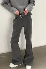 大きなウエストベルトのローウエストフレアパンツ