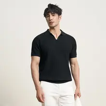 ZINGCHEN メンズPIMAコットン使用 ポロシャツ【Vネック・ハニカム編み・短袖・夏用】