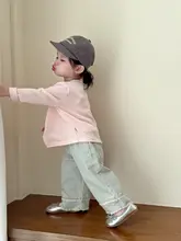 女の子用デニムパンツ【リボン付き・ワイドレッグ・ストレート】