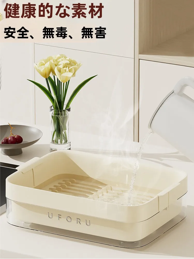キッチン用収納ラック：フタ付き・食器水切り機能で小スペースでも効率的にお皿を収納