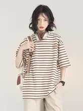 ストライプ柄 半袖Tシャツ【夏用・ゆったりシルエット・中性デザイン】