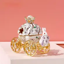 紫色ウサギの馬車デザインの桜モチーフジュエリーボックス【プリンセス風・結婚指輪収納可能】（セットアップ対応）