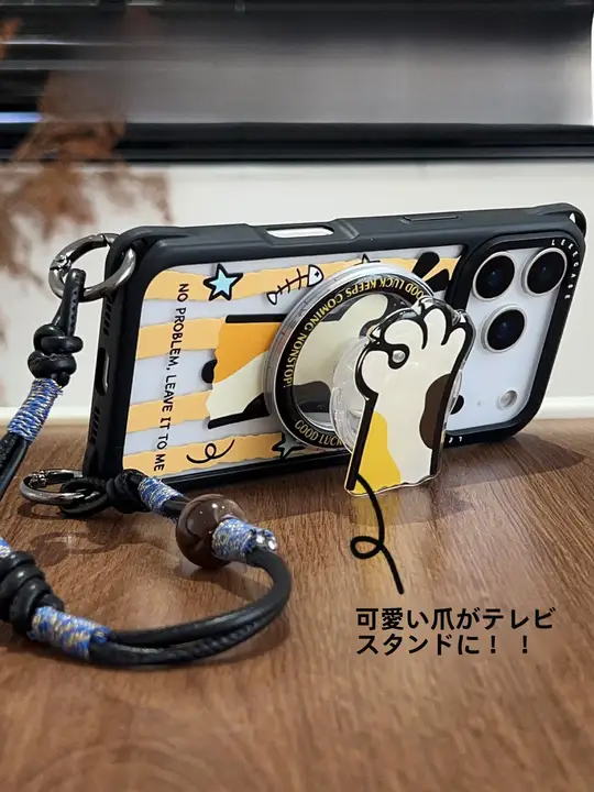 スマホケース 猫の肉球 斜め掛け 四隅 耐衝撃 マグネット スタンド リストストラップ 手提げ iPhone対応