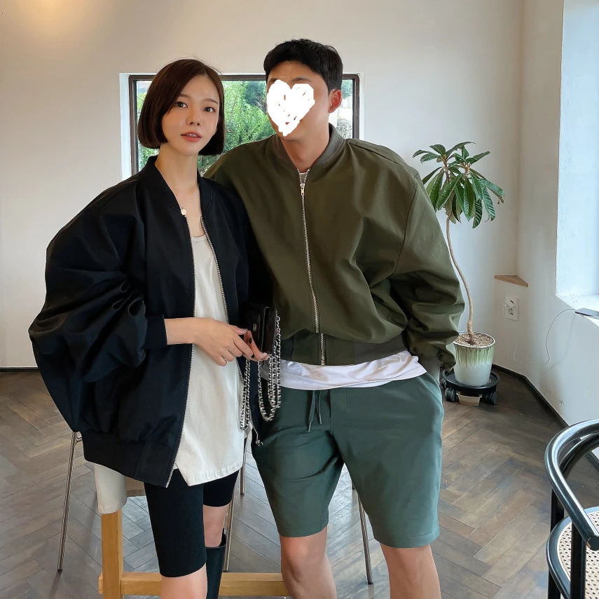 バットスリーブのゆったりとした野球ジャケット【レトロデザイン・フライトジャケット】 韓国系ファッションの代表アイテム