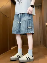メンズデニムショートパンツ【カジュアルデザイン・ストライプ・ワークスタイル・ミドル丈】（セットアップ対応）