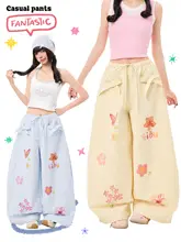 ワイドパンツ レディース 蝶柄 背面 蝶結び サブカル ルーズ カジュアル 「K787」